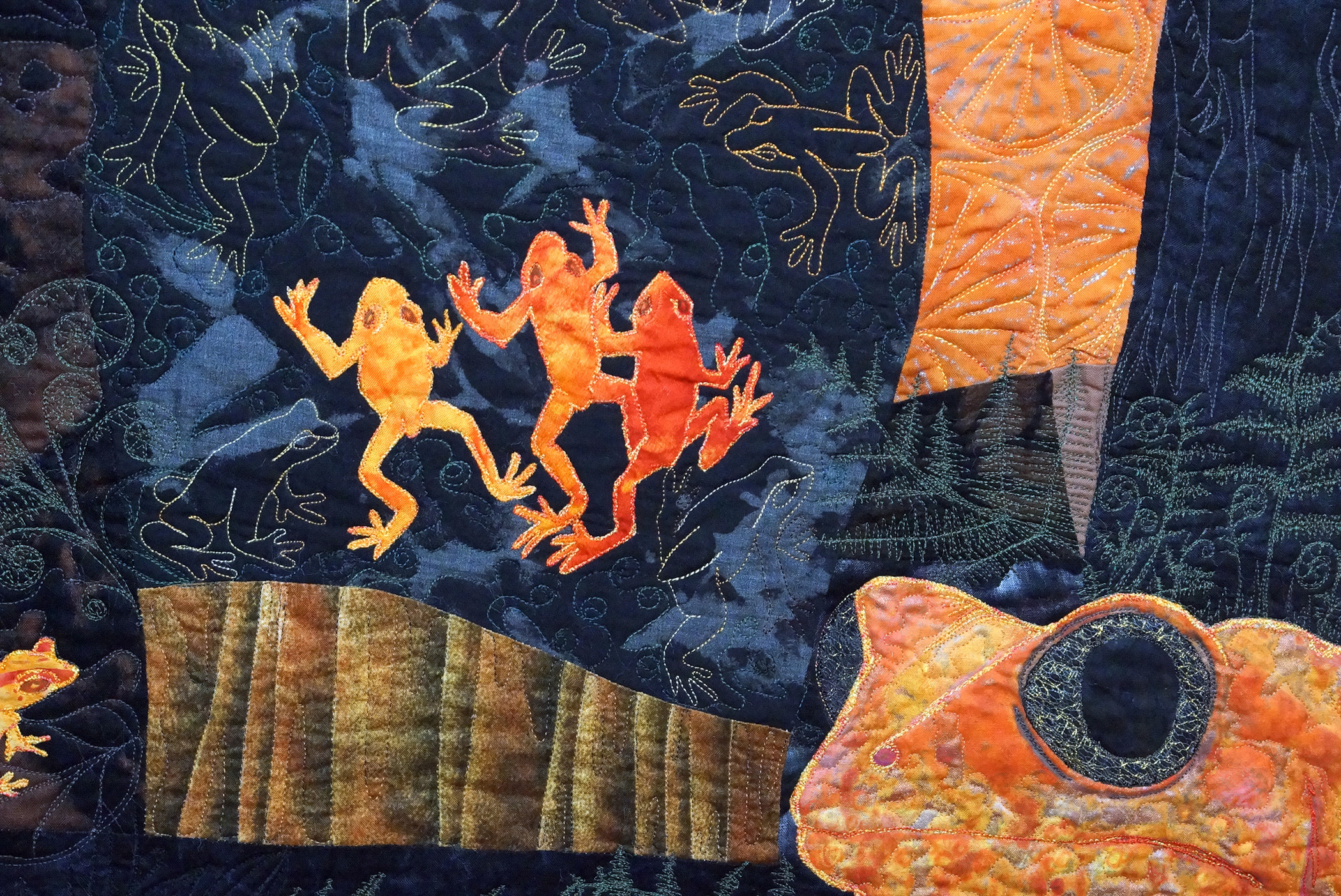 Golden Frogs of Monteverde SAQA Studio Art Quilt Associates